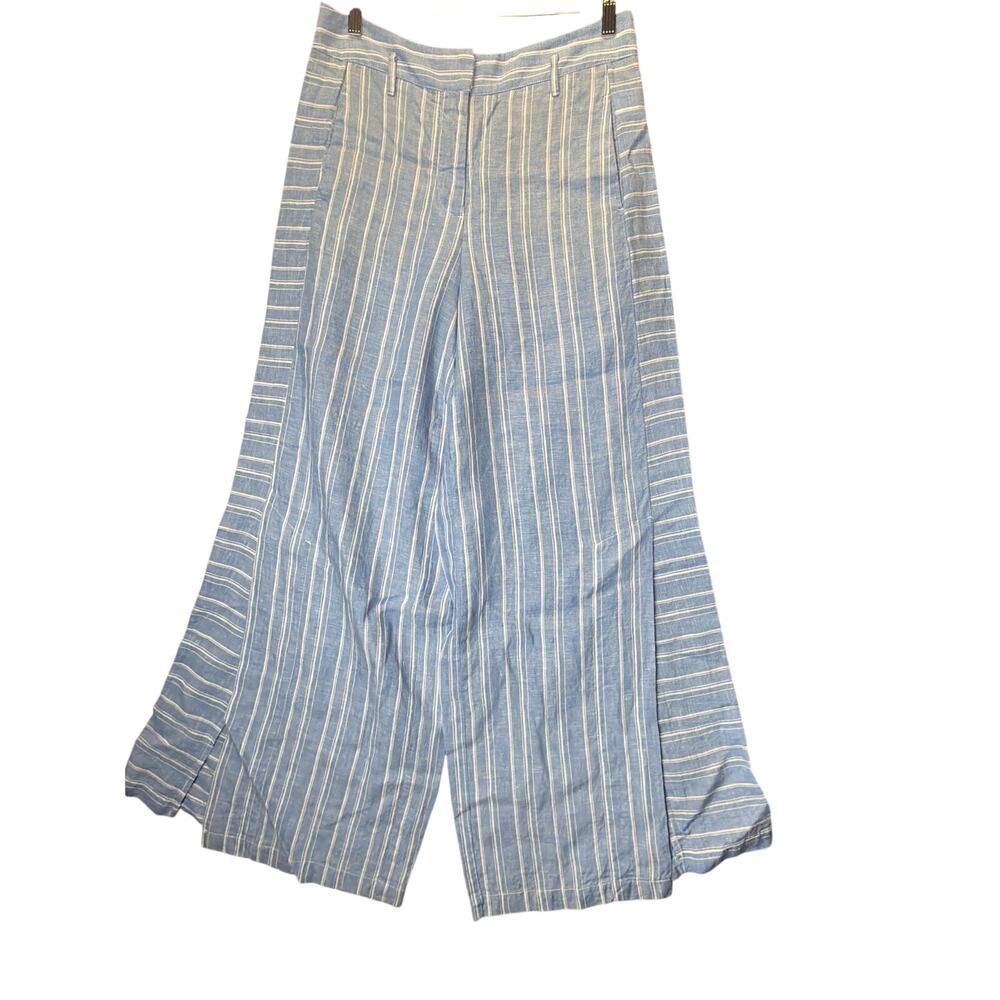 Anthropologie Ett Twa Blue Striped Linen Wide Leg Palazzo Pants Size 6